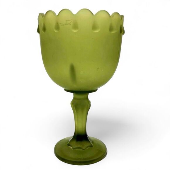 Indiana Glass Frosted Green Teardrop Chalice Pedestal Planter - Picture 1 of 16